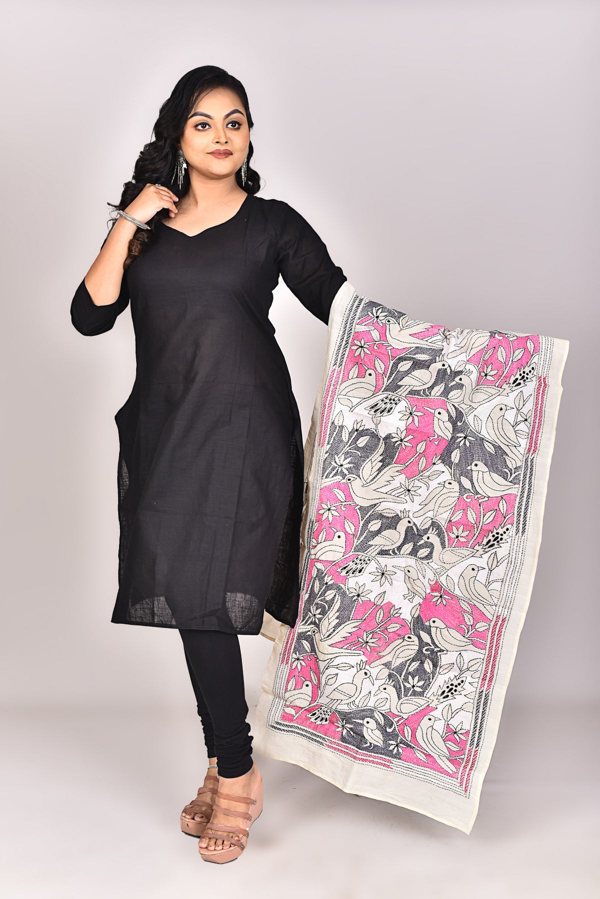 Women's Tussar Silk Kantha Dupatta