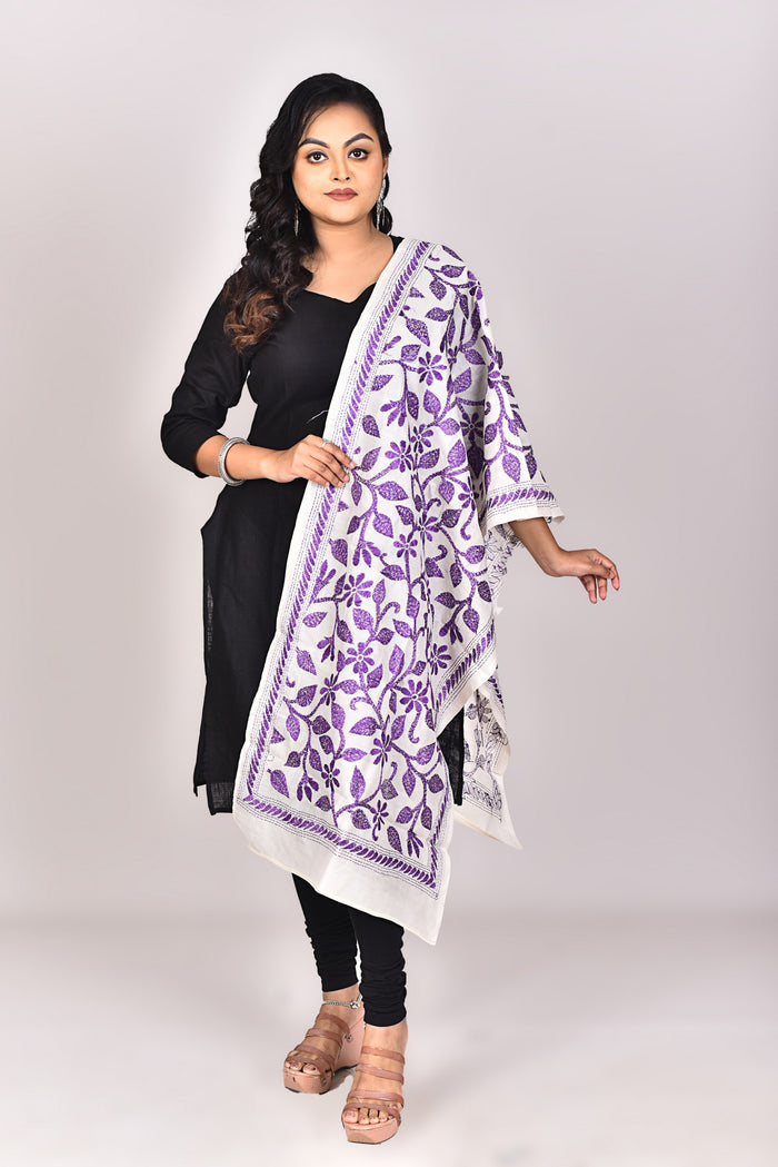 Women's Tussar Silk Kantha Dupatta