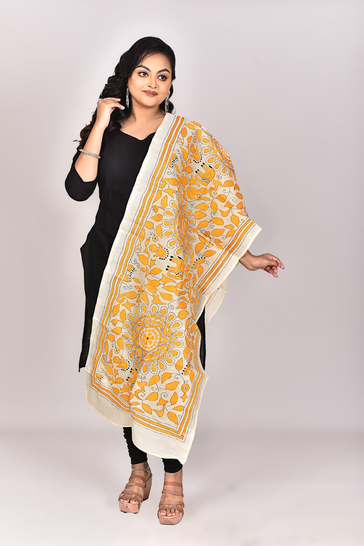 Women's Tussar Silk Kantha Dupatta
