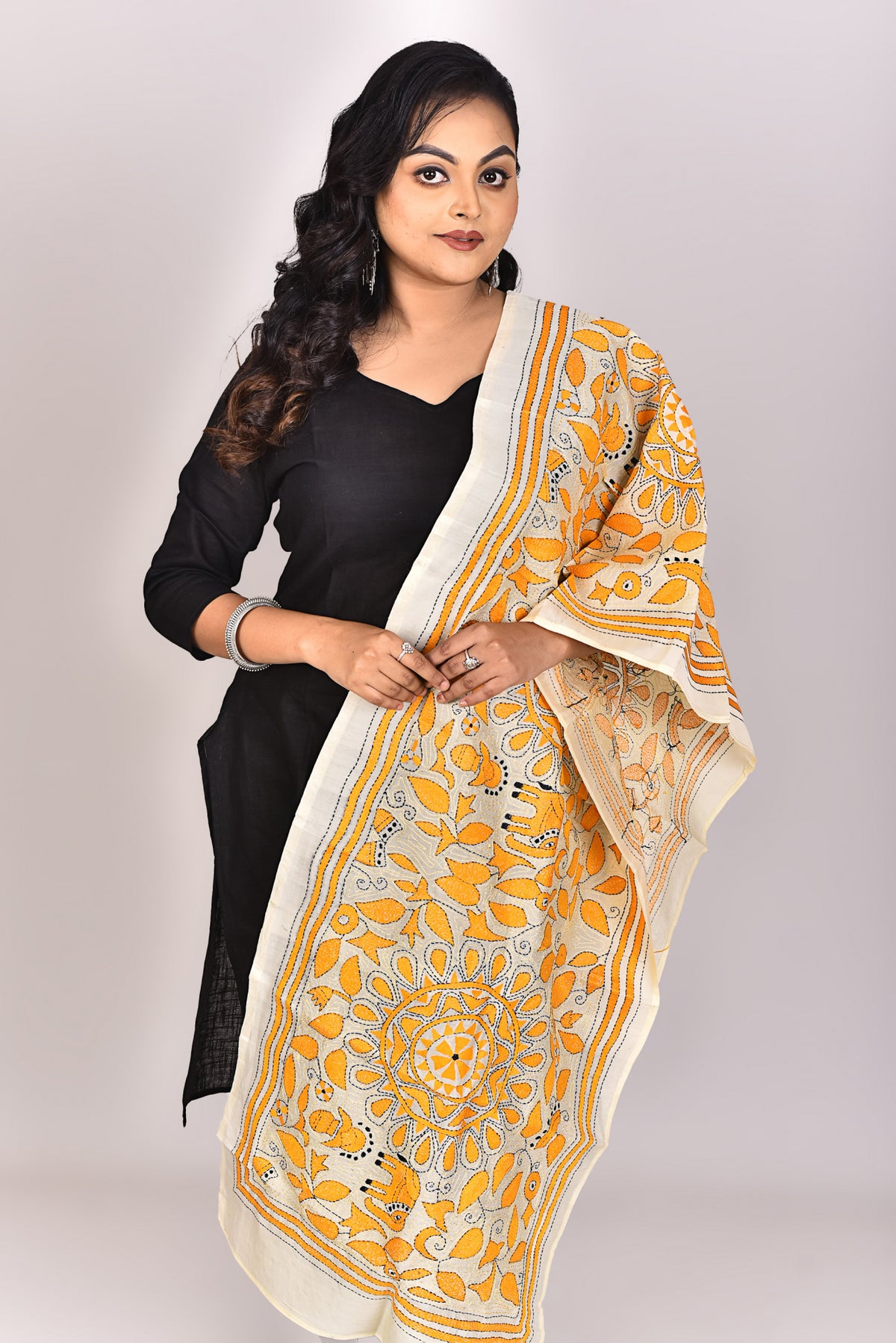 Women's Tussar Silk Kantha Dupatta