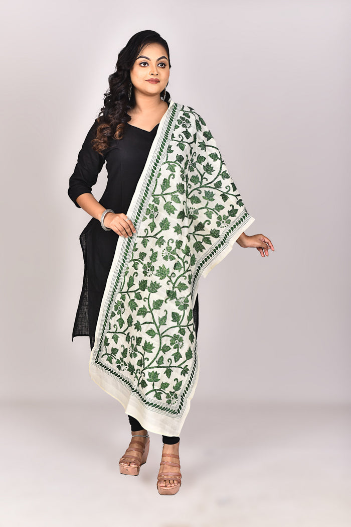 Women's Tussar Silk Kantha Dupatta