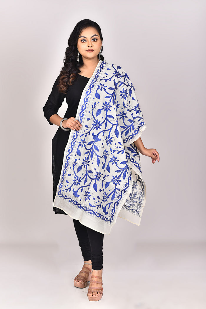 Women's Tussar Silk Kantha Dupatta