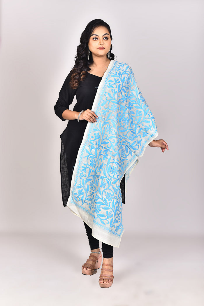 Women's Tussar Silk Kantha Dupatta