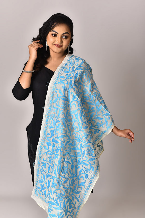 Women's Tussar Silk Kantha Dupatta