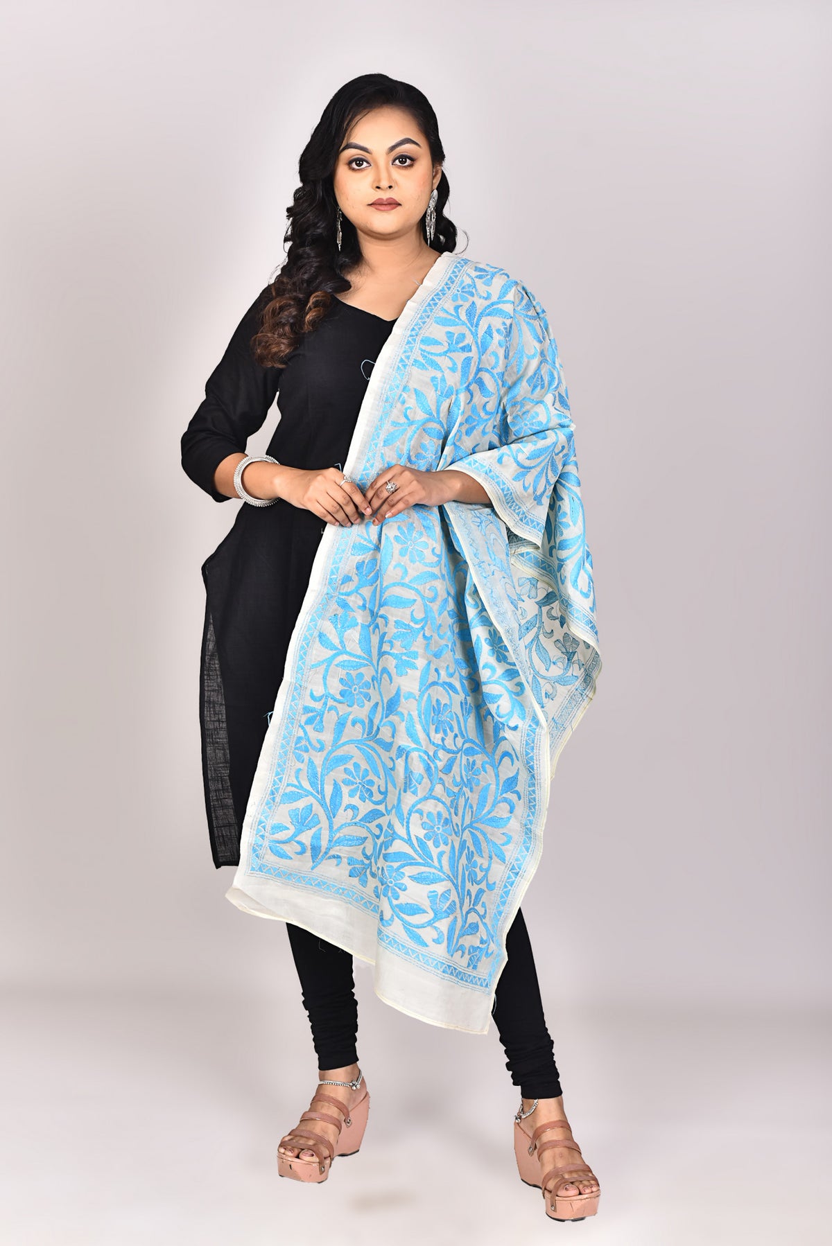 Women's Tussar Silk Kantha Dupatta