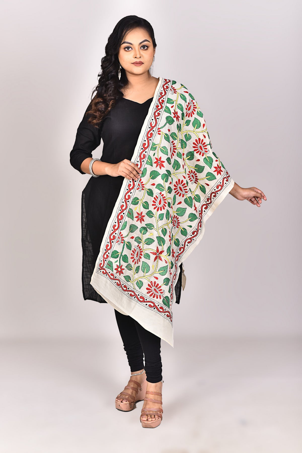 Women's Tussar Silk Kantha Dupatta