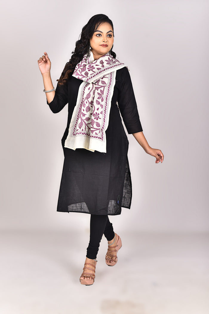 Women's Tussar Silk Kantha Dupatta