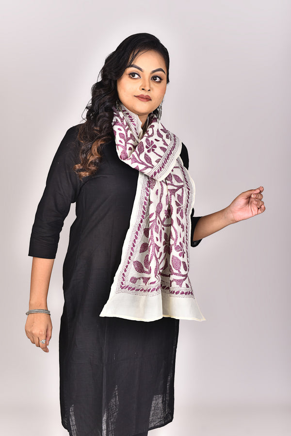 Women's Tussar Silk Kantha Dupatta