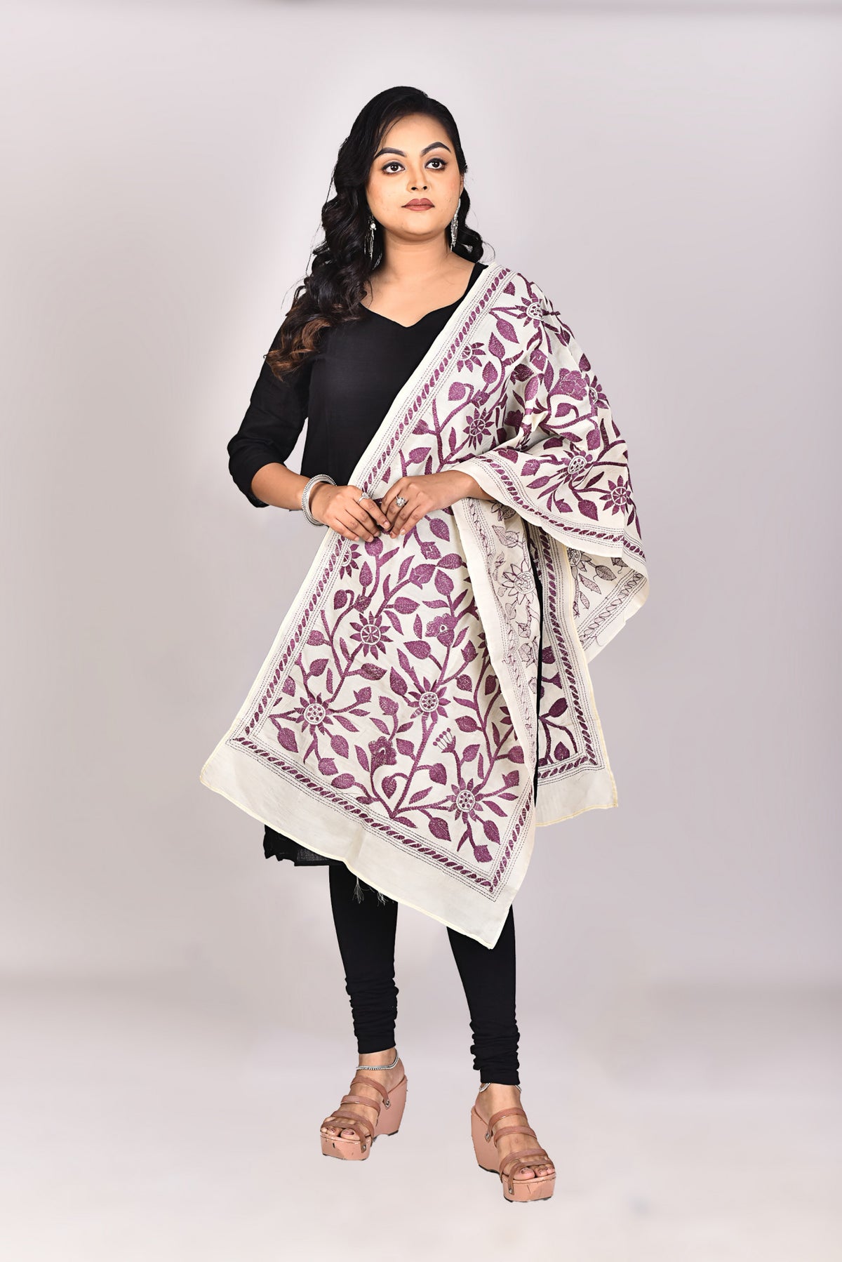 Women's Tussar Silk Kantha Dupatta
