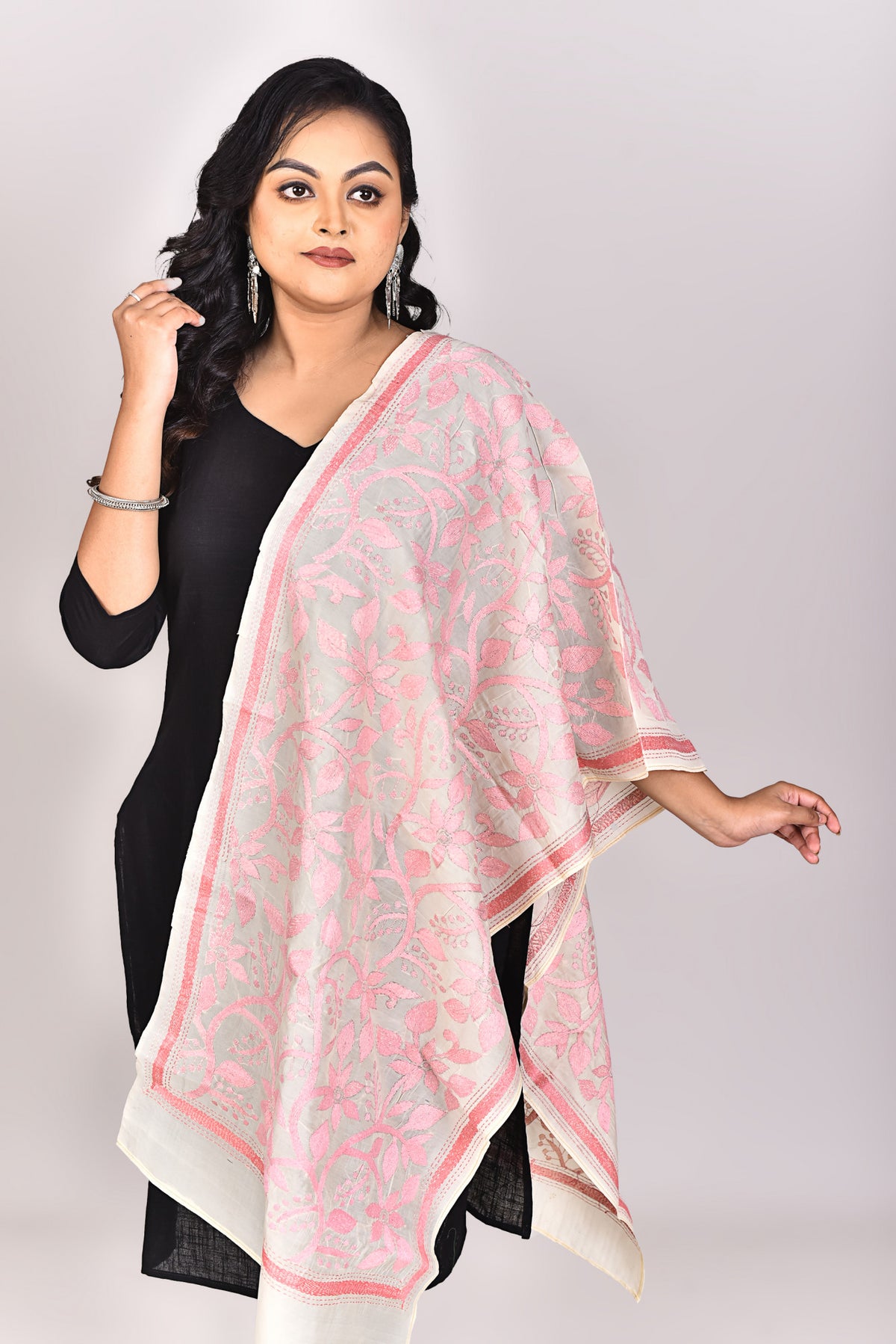 Women's Tussar Silk Kantha Dupatta