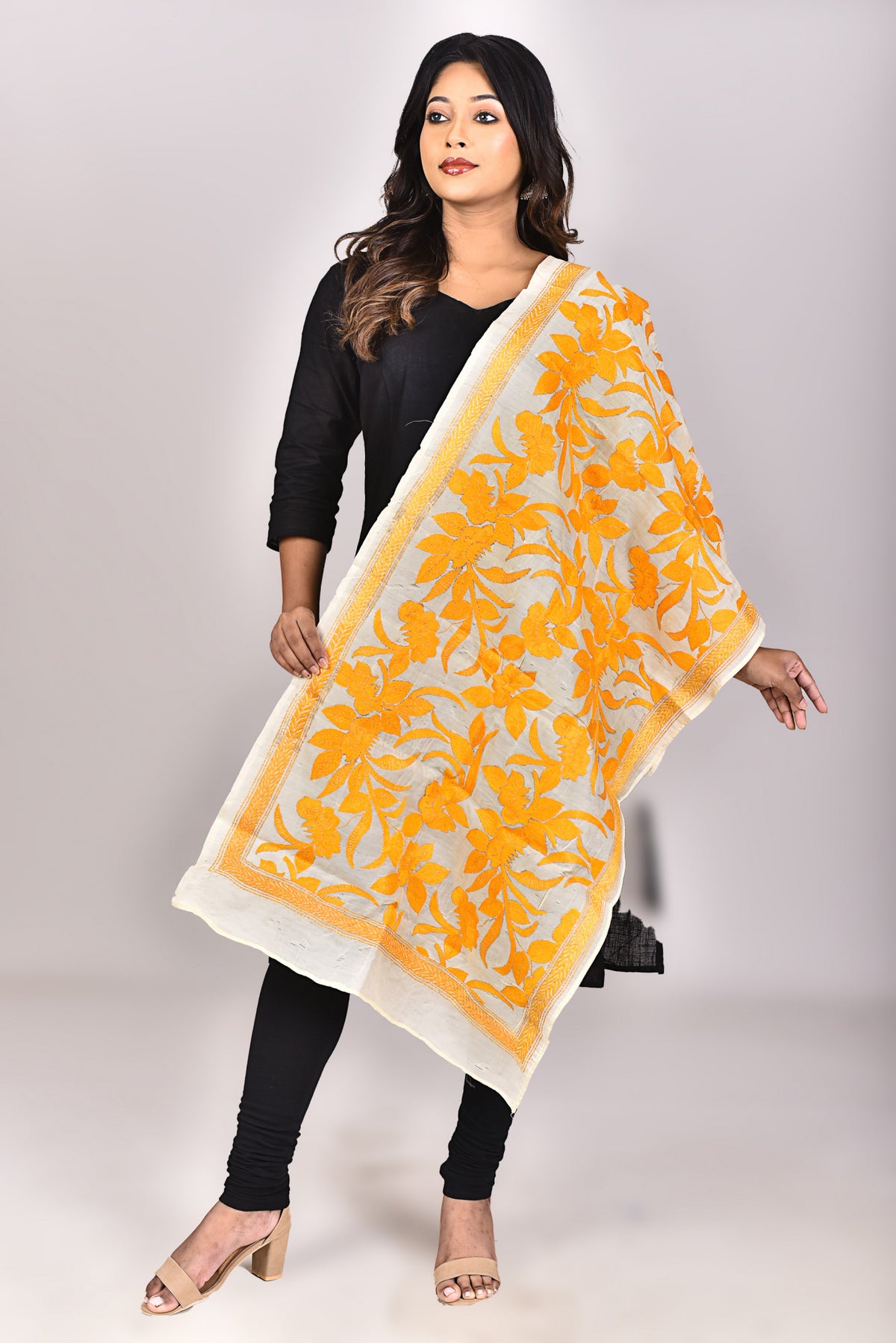 Women's Tussar Silk Kantha Dupatta