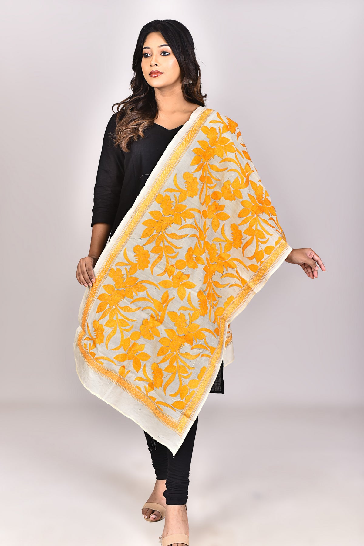 Women's Tussar Silk Kantha Dupatta