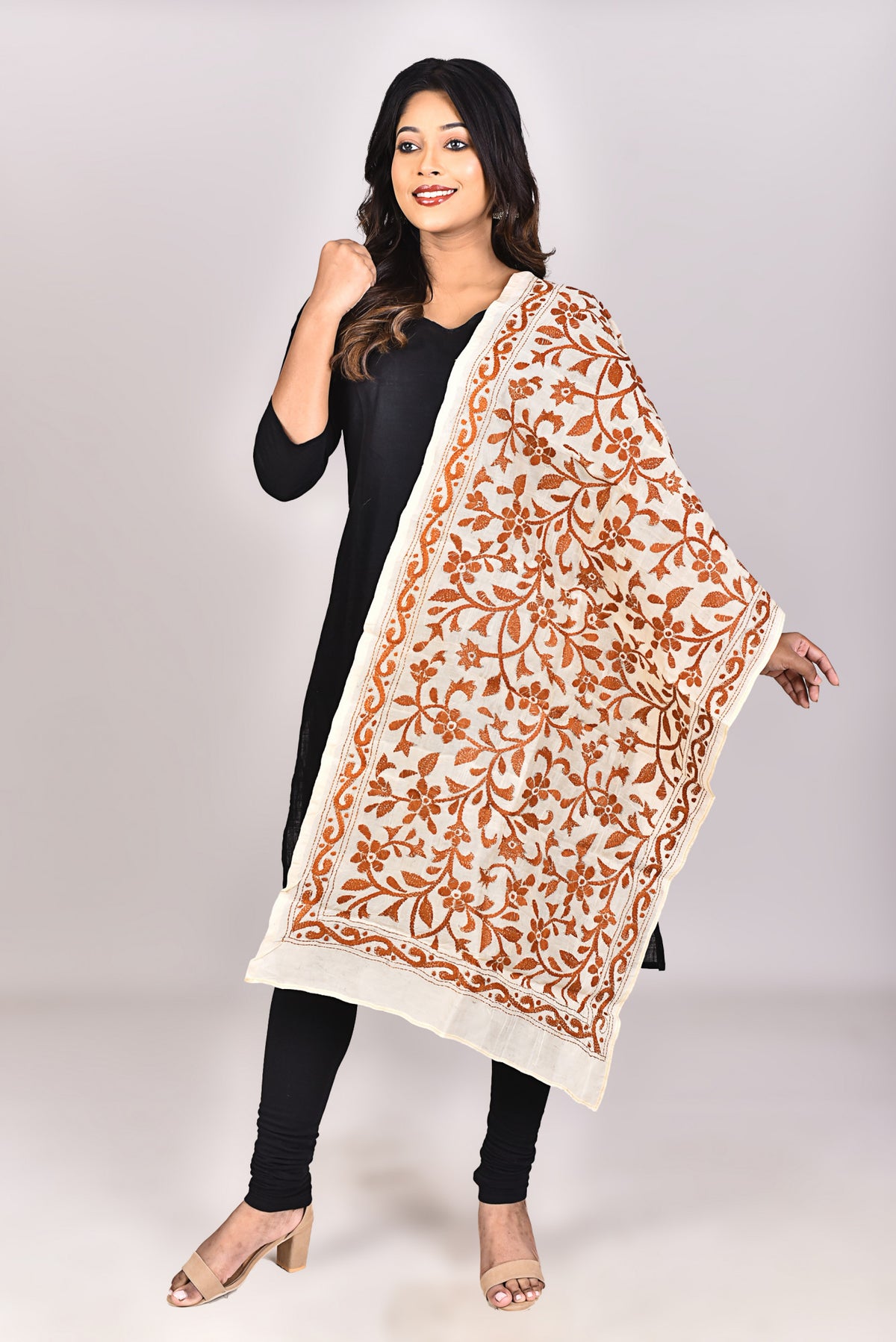 Women's Tussar Silk Kantha Dupatta