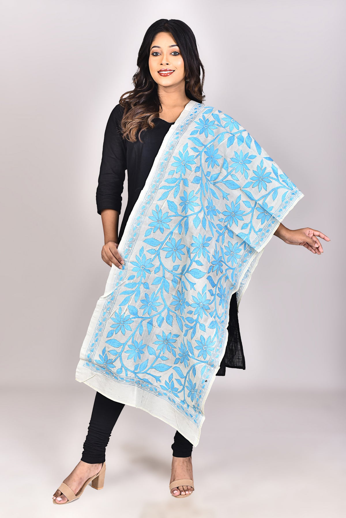 Women's Tussar Silk Kantha Dupatta