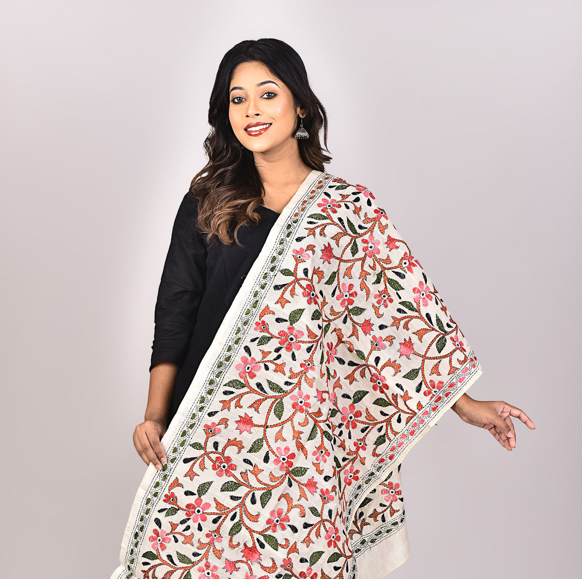 Women's Tussar Silk Kantha Dupatta