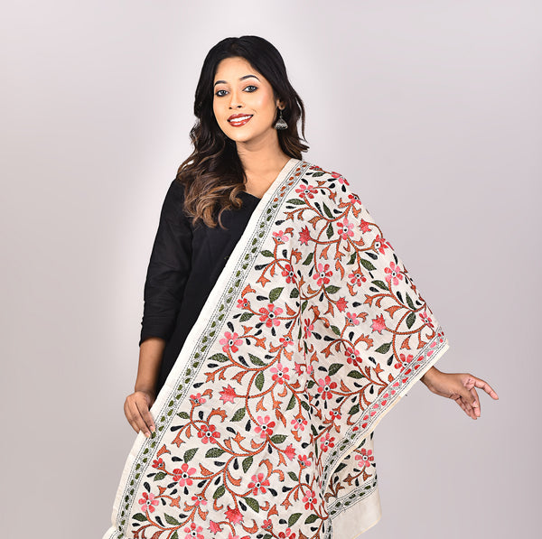 Women's Tussar Silk Kantha Dupatta