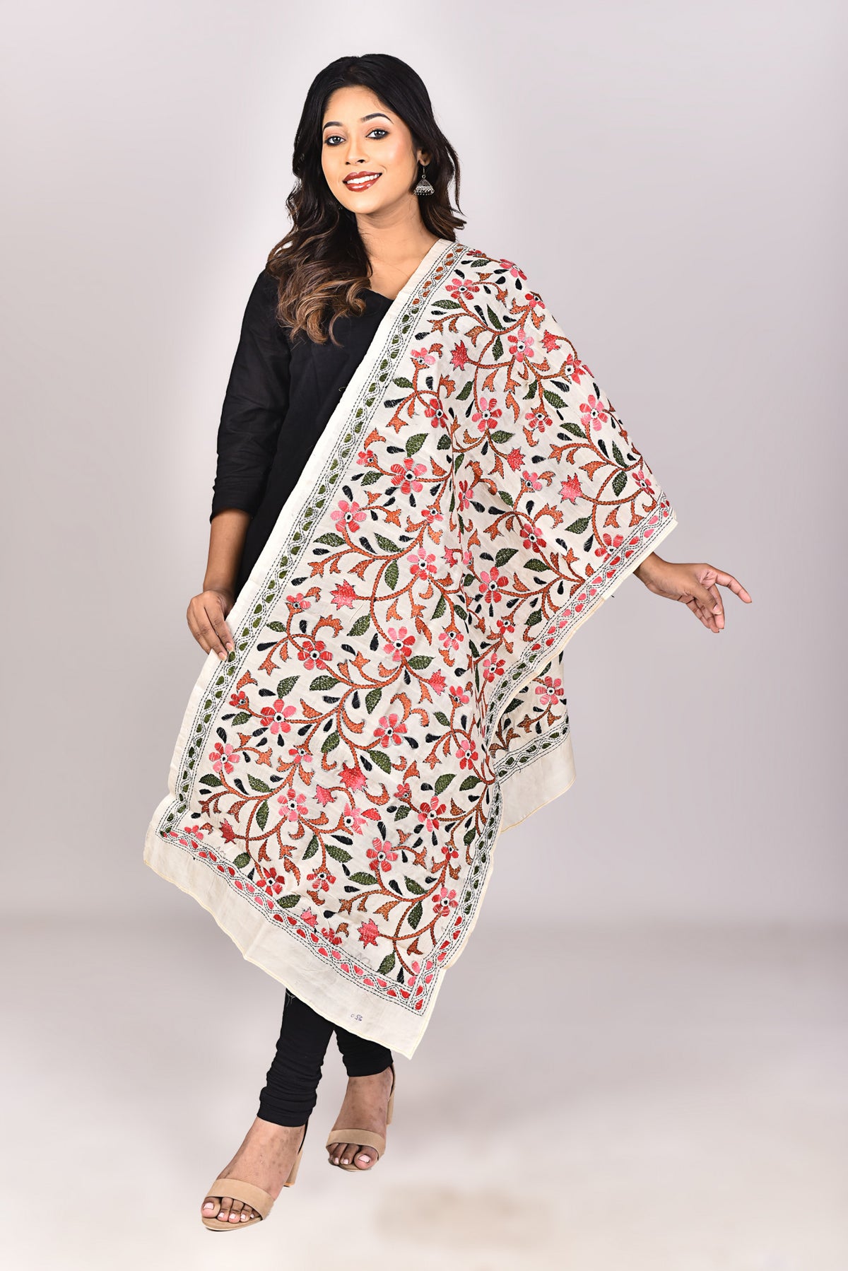 Women's Tussar Silk Kantha Dupatta