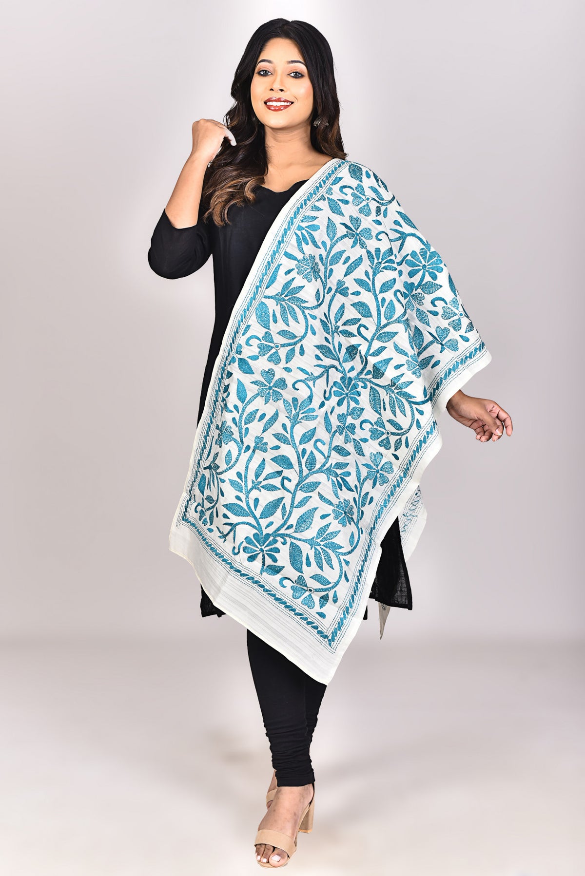 Women's Tussar Silk Kantha Dupatta