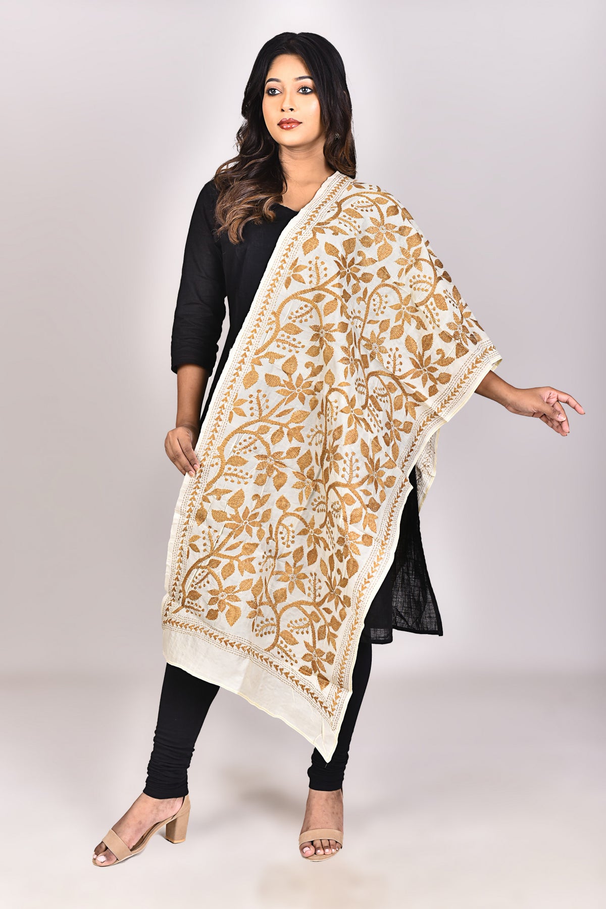 Women's Tussar Silk Kantha Dupatta