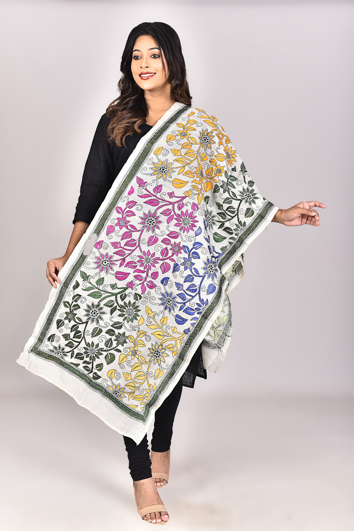 Women's Tussar Silk Kantha Dupatta