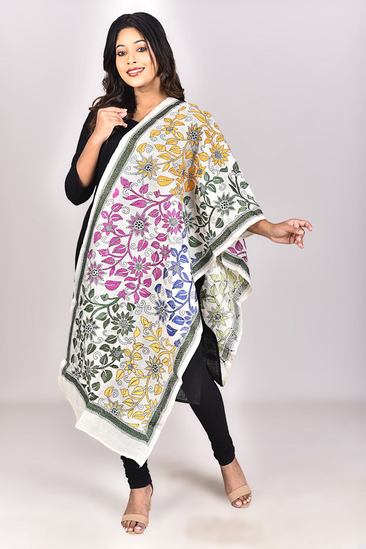 Women's Tussar Silk Kantha Dupatta