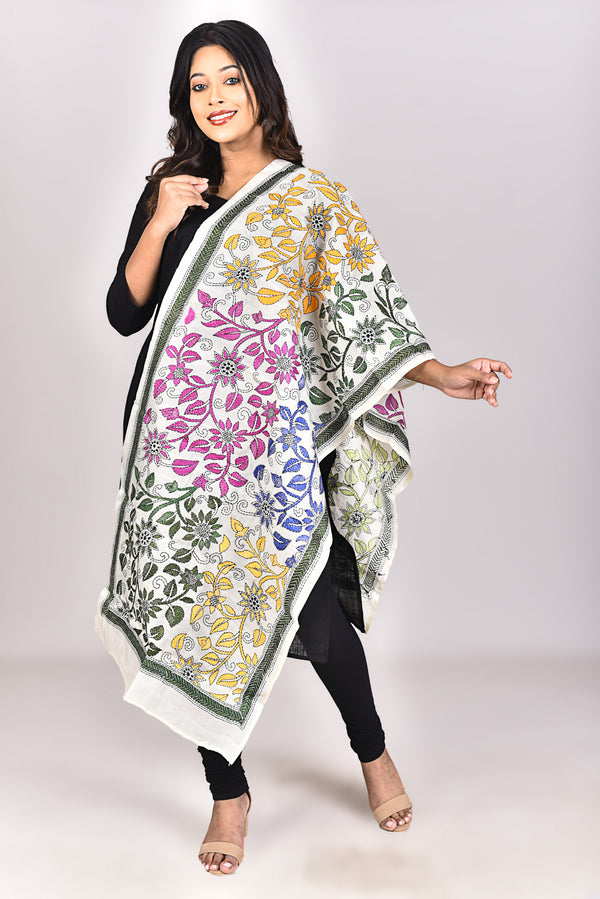 Women's Tussar Silk Kantha Dupatta