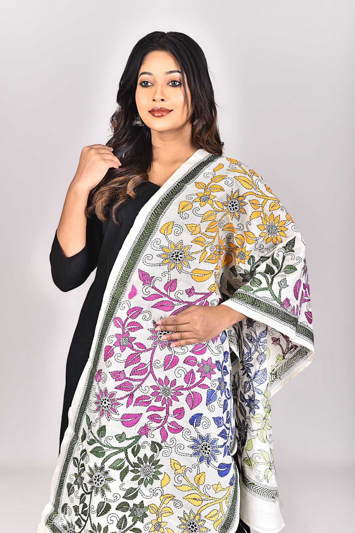 Women's Tussar Silk Kantha Dupatta