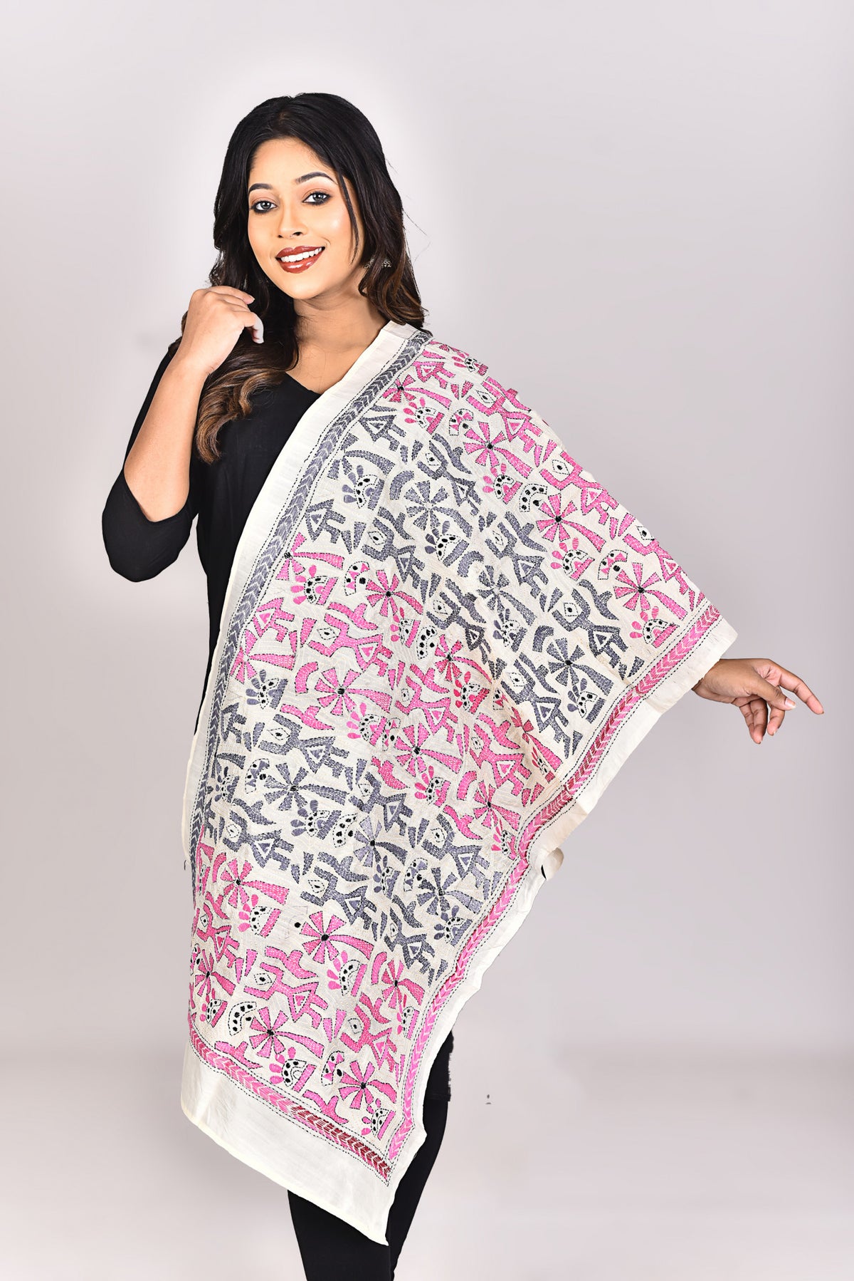 Women's Tussar Silk Kantha Dupatta