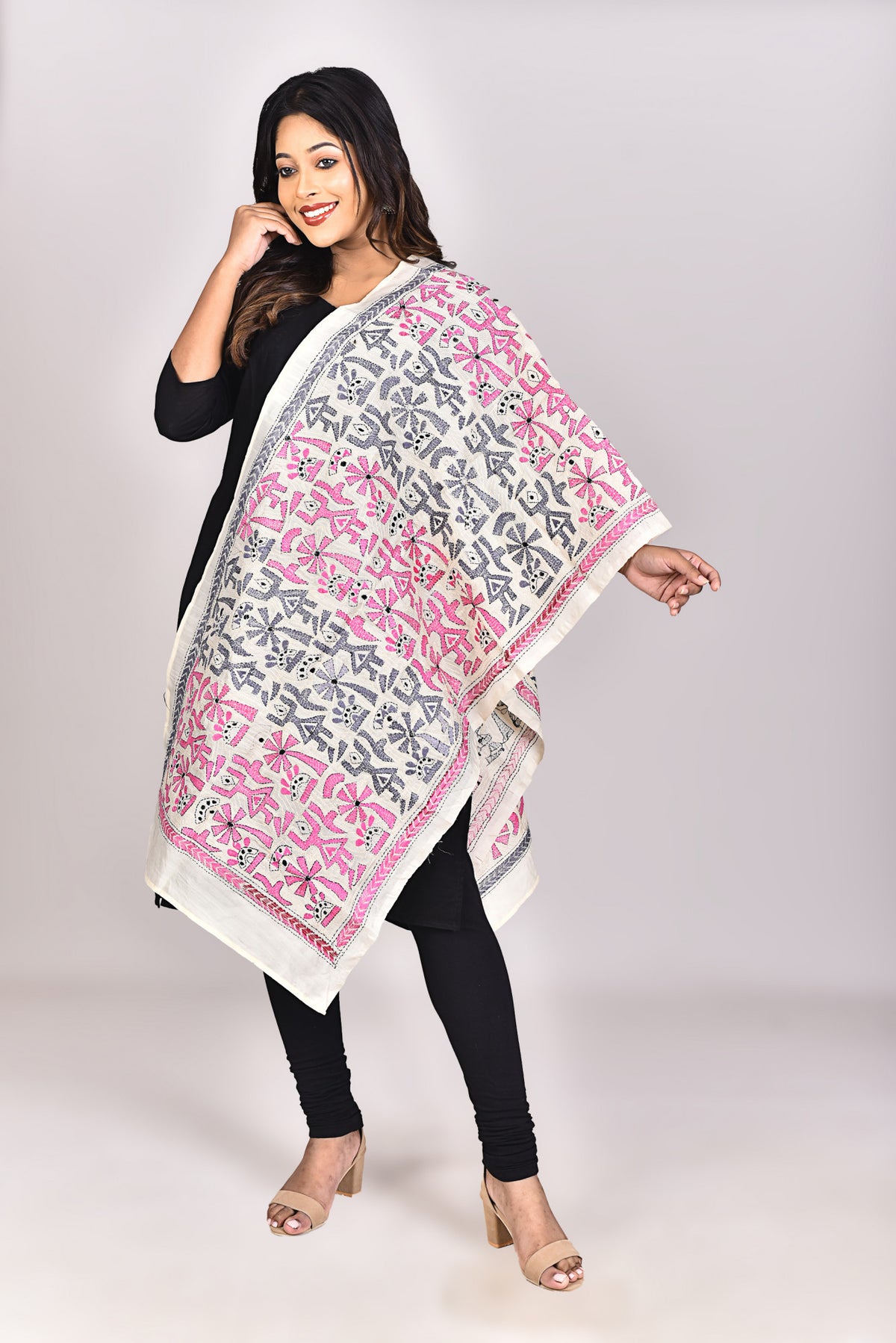 Women's Tussar Silk Kantha Dupatta