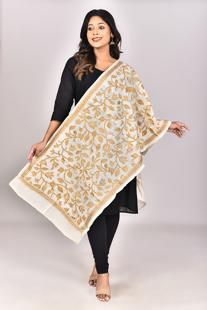 Women's Tussar Silk Kantha Dupatta