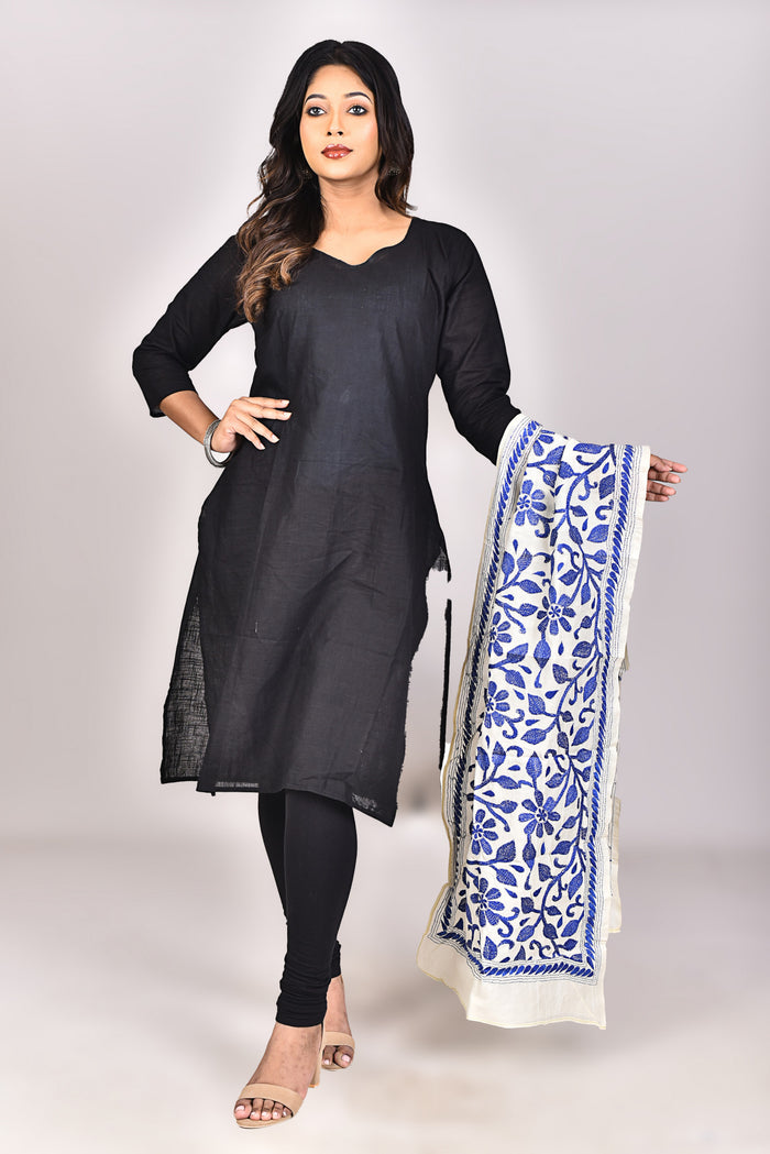 Women's Tussar Silk Kantha Dupatta