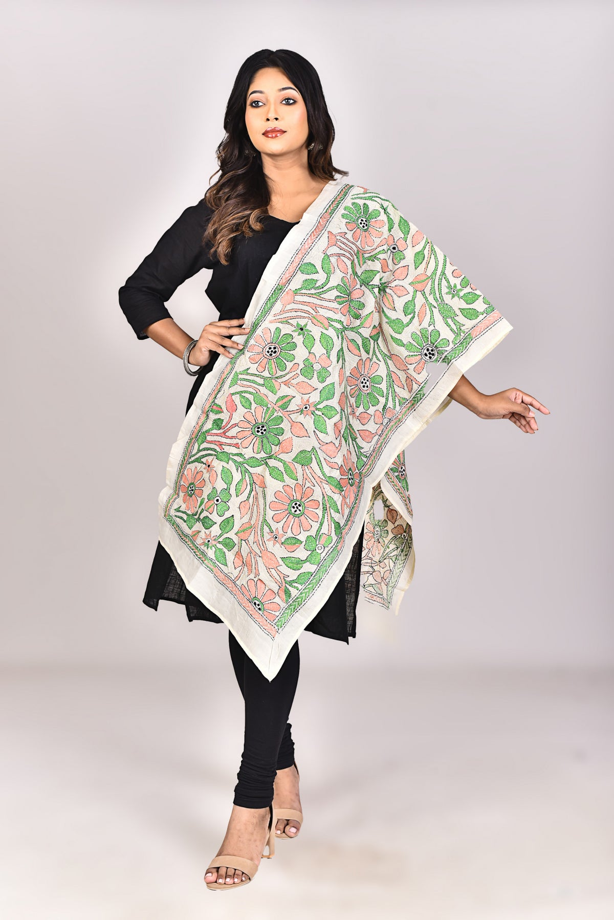 Women's Tussar Silk Kantha Dupatta