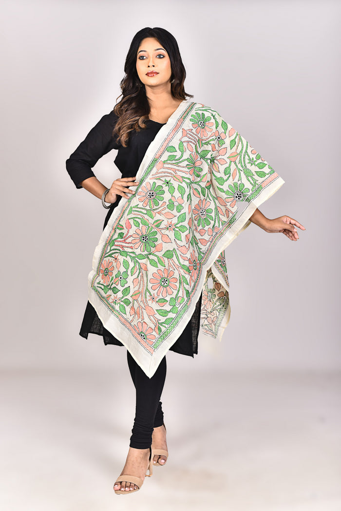 Women's Tussar Silk Kantha Dupatta