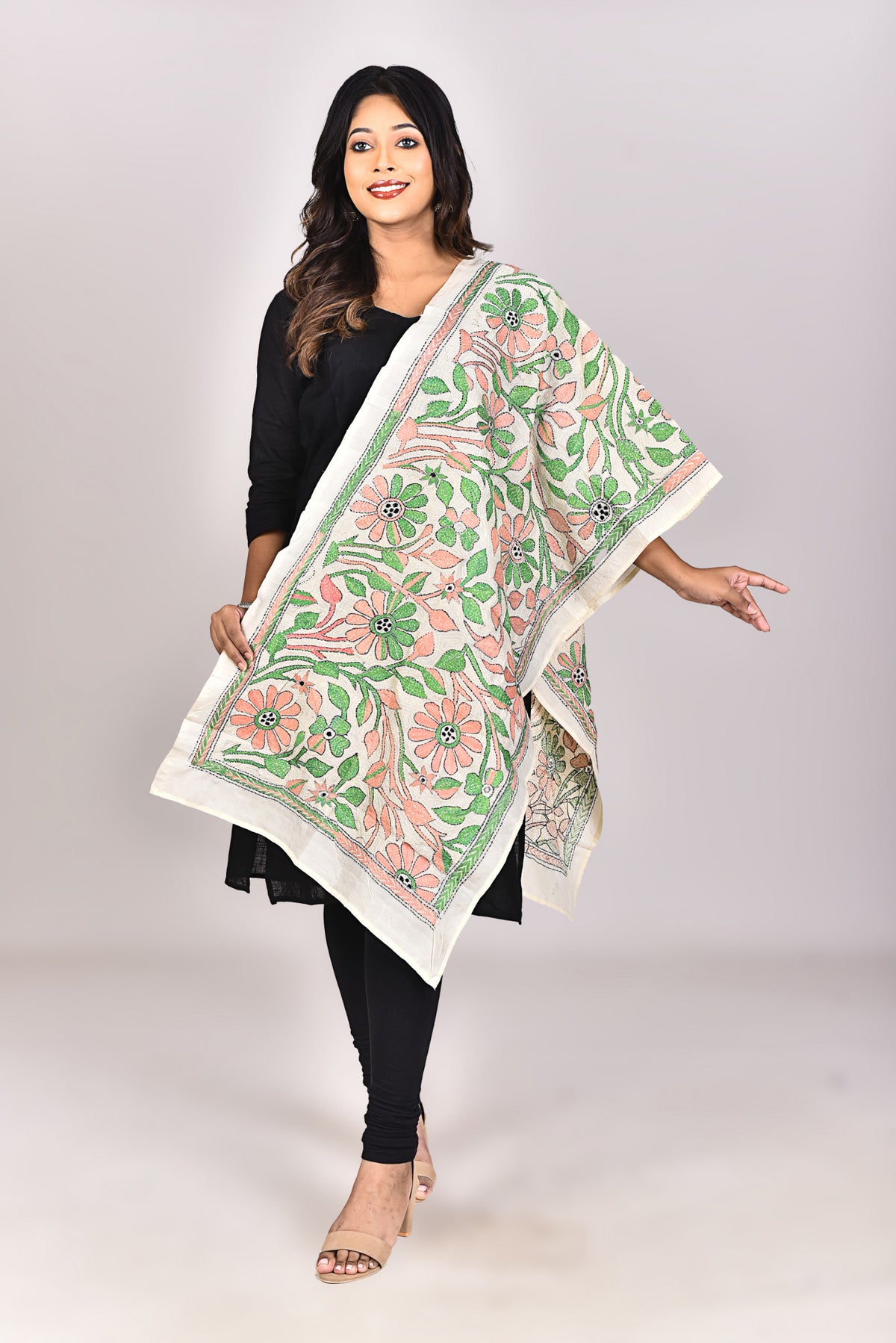 Women's Tussar Silk Kantha Dupatta