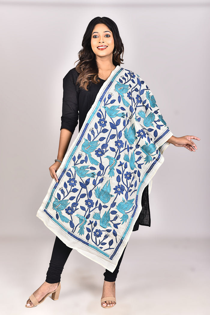 Women's Tussar Silk Kantha Dupatta