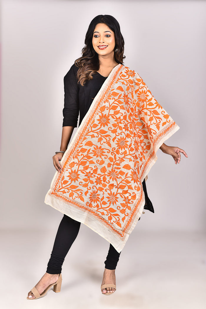 Women's Tussar Silk Kantha Dupatta