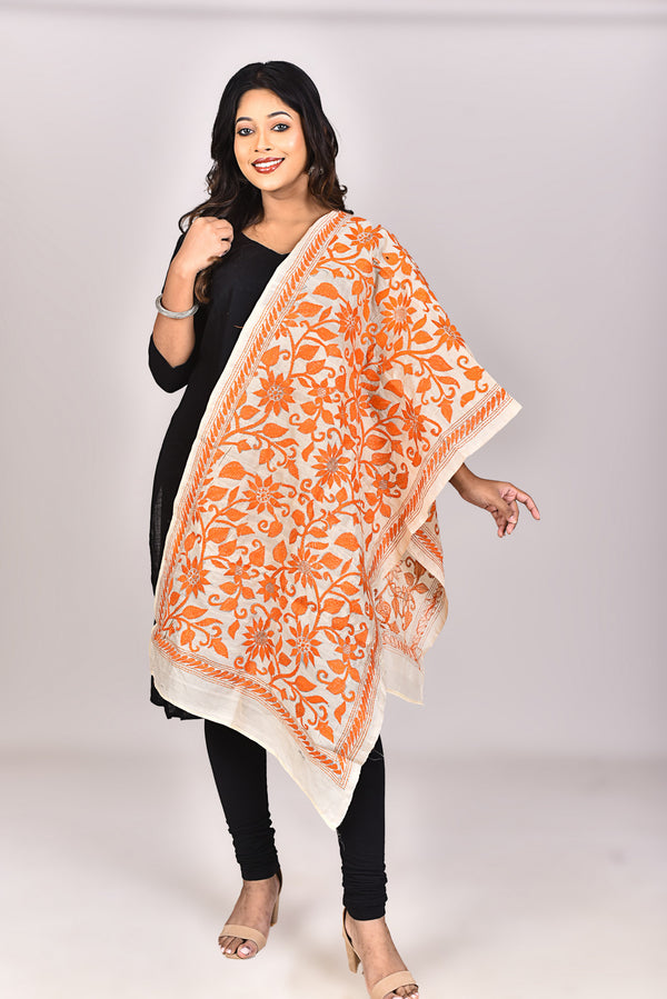 Women's Tussar Silk Kantha Dupatta