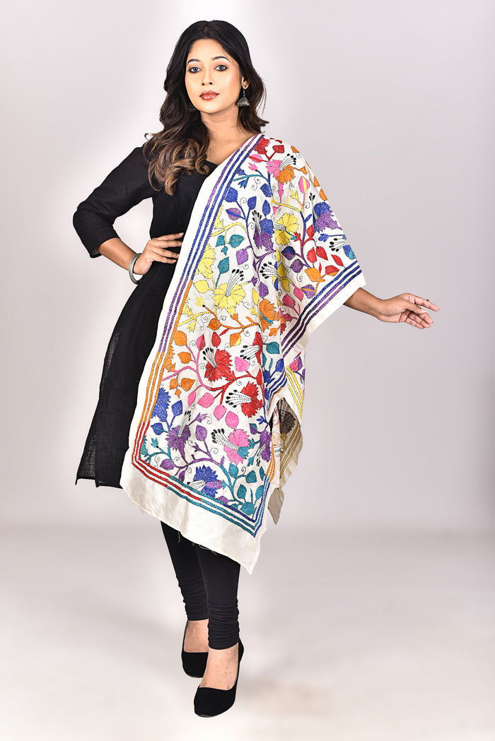 Women's Tussar Silk Kantha Dupatta