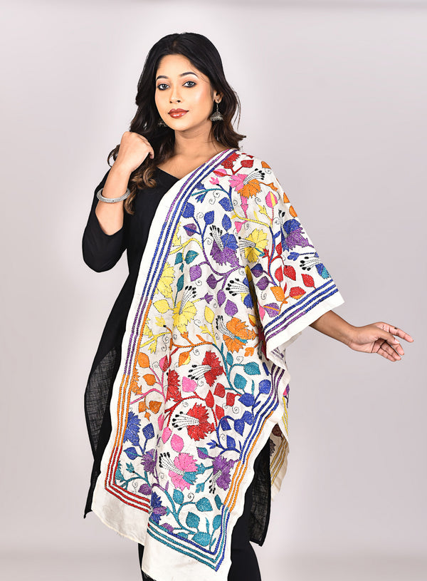 Women's Tussar Silk Kantha Dupatta