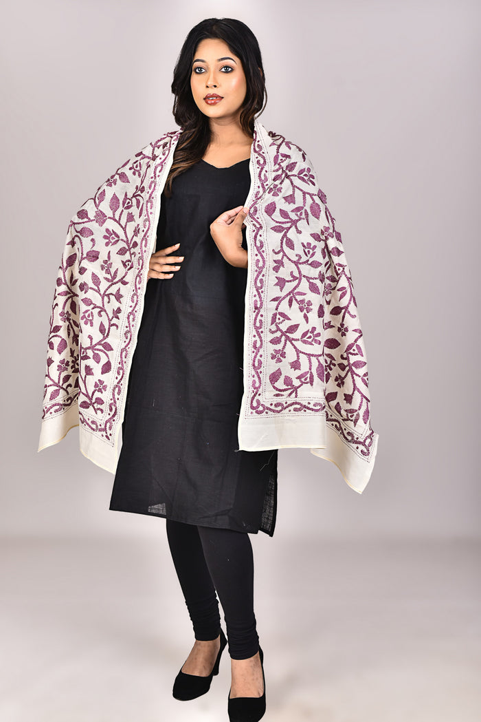 Women's Tussar Silk Kantha Dupatta