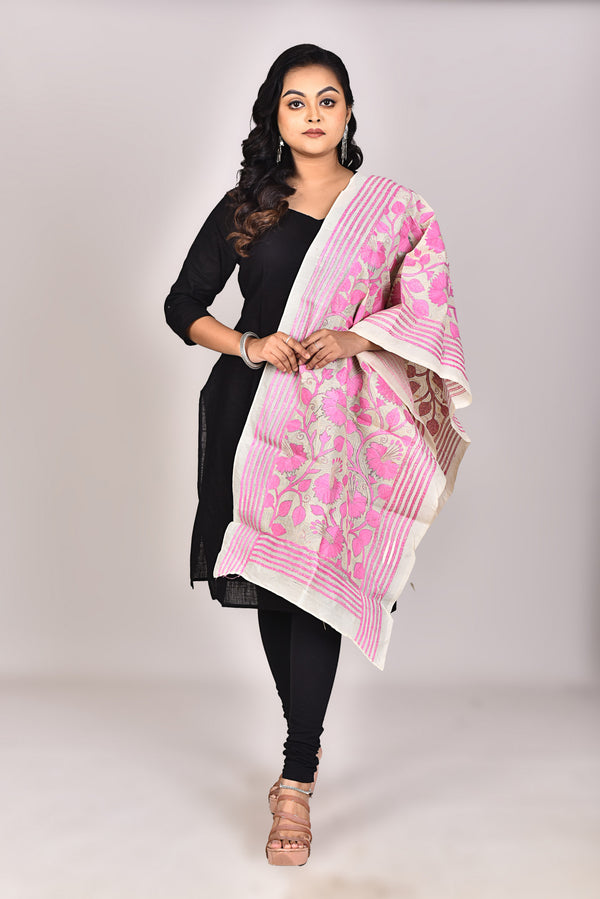 Women's Tussar Silk Kantha Dupatta