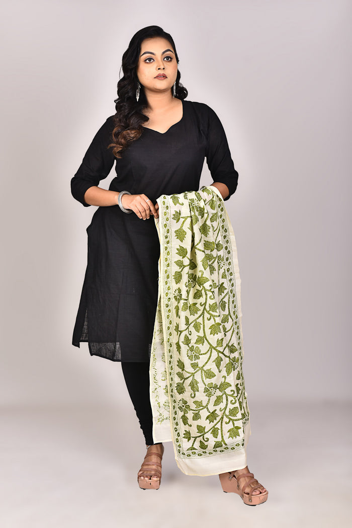 Women's Tussar Silk Kantha Dupatta
