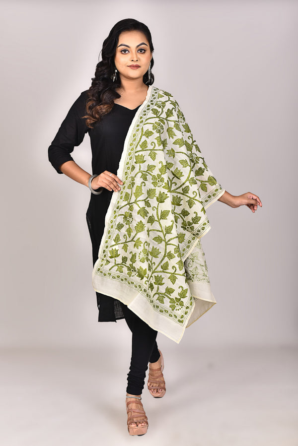 Women's Tussar Silk Kantha Dupatta