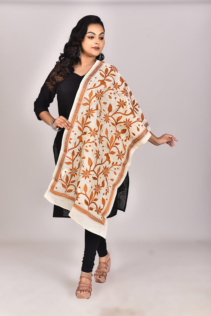 Women's Tussar Silk Kantha Dupatta
