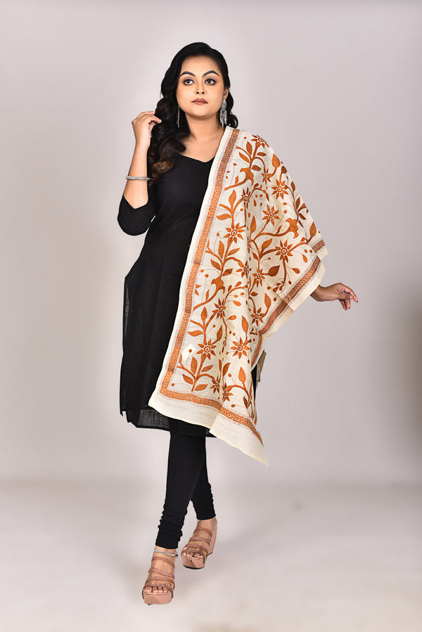Women's Tussar Silk Kantha Dupatta