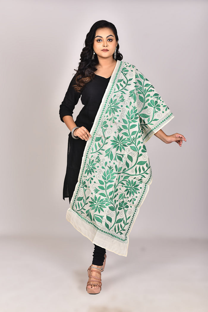 Women's Tussar Silk Kantha Dupatta