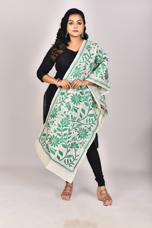Women's Tussar Silk Kantha Dupatta