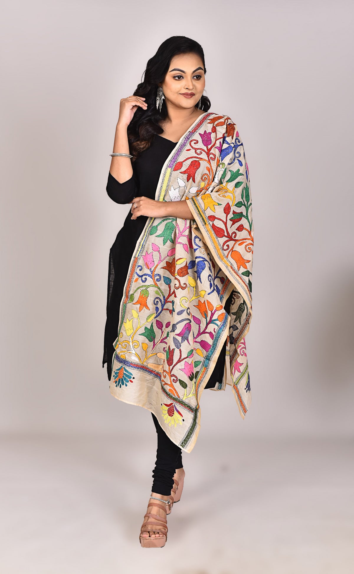 Women's Tussar Silk Kantha Dupatta
