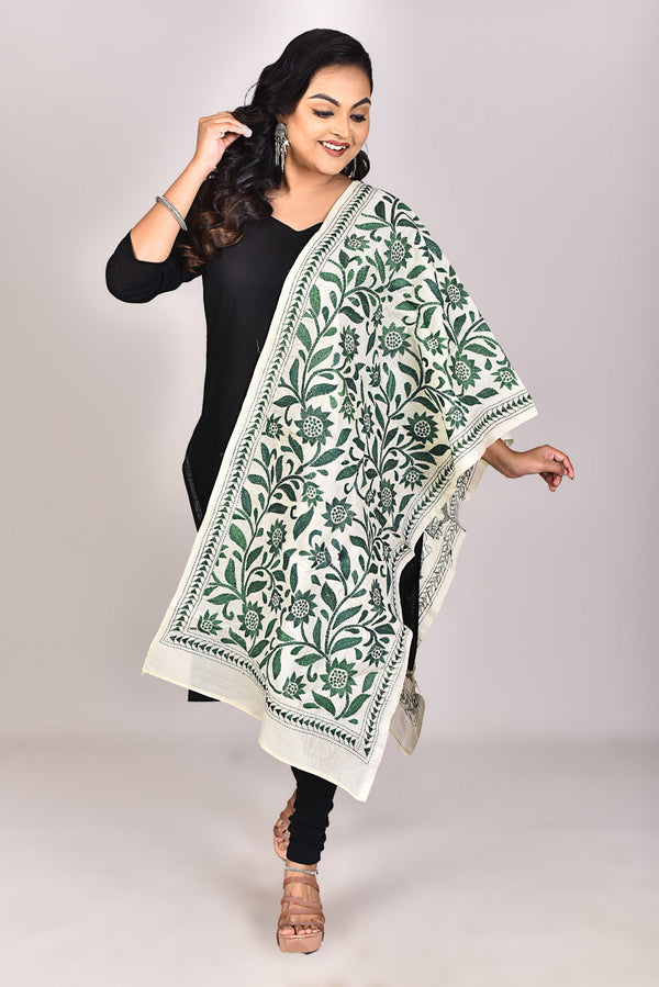 Women's Tussar Silk Kantha Dupatta