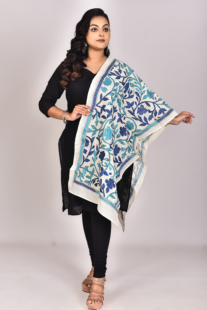 Women's Tussar Silk Kantha Dupatta